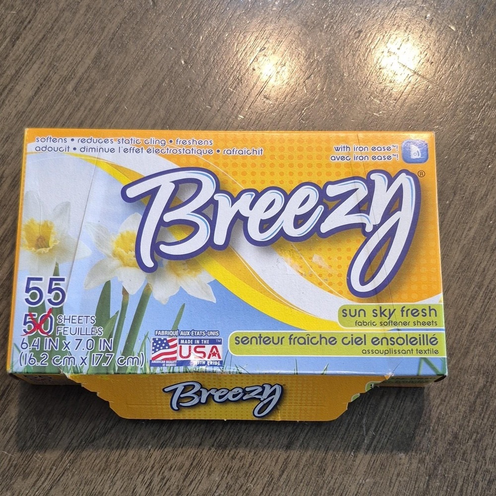 Breezy Sun Sky Fresh‎ Fabric Softener Sheets 55 Count Reduces Static Cling
